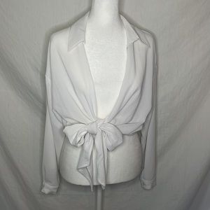 White Tie Up Collared Shirt